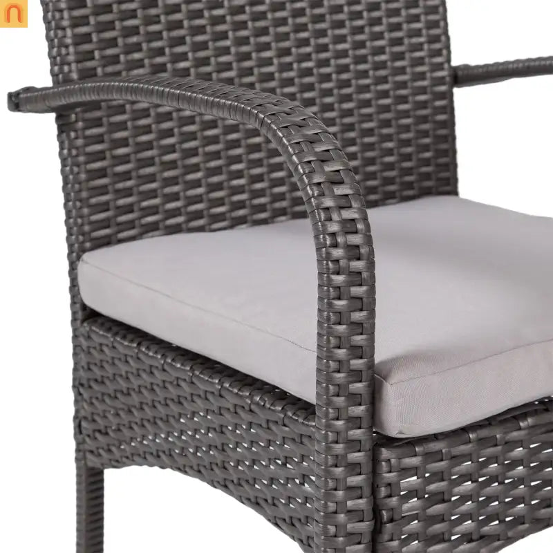 Outdoor Dining Chair PE Rattan Iron Gray Cushioned Set of 2