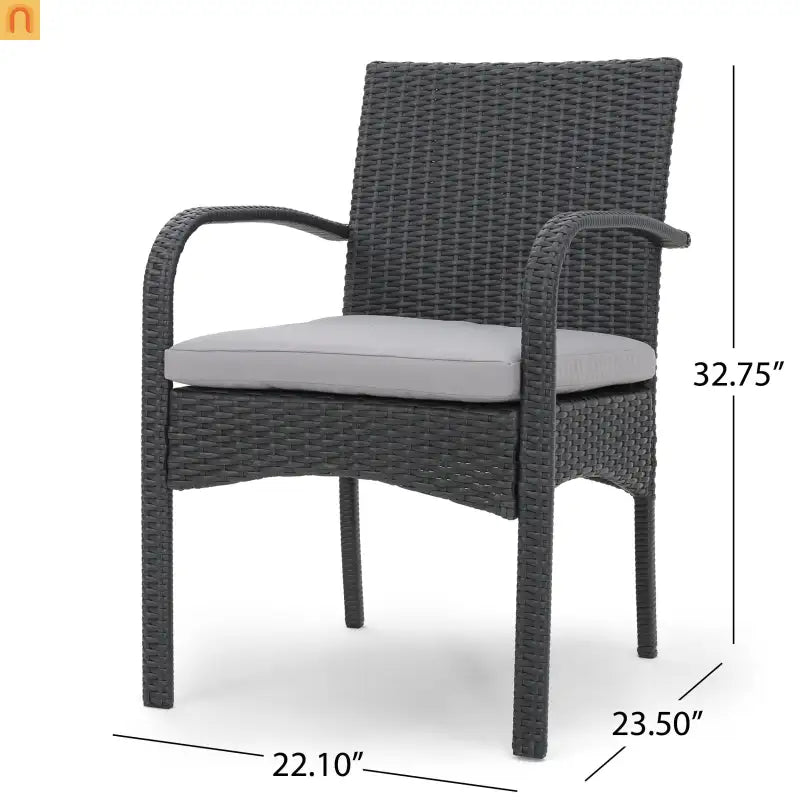 Outdoor Dining Chair PE Rattan Iron Gray Cushioned Set of 2