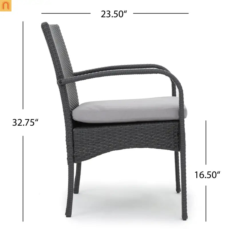 Outdoor Dining Chair PE Rattan Iron Gray Cushioned Set of 2