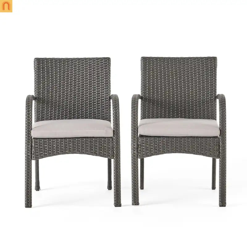 Outdoor Dining Chair PE Rattan Iron Gray Cushioned Set of 2