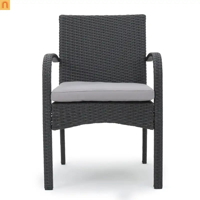 Outdoor Dining Chair PE Rattan Iron Gray Cushioned Set of 2