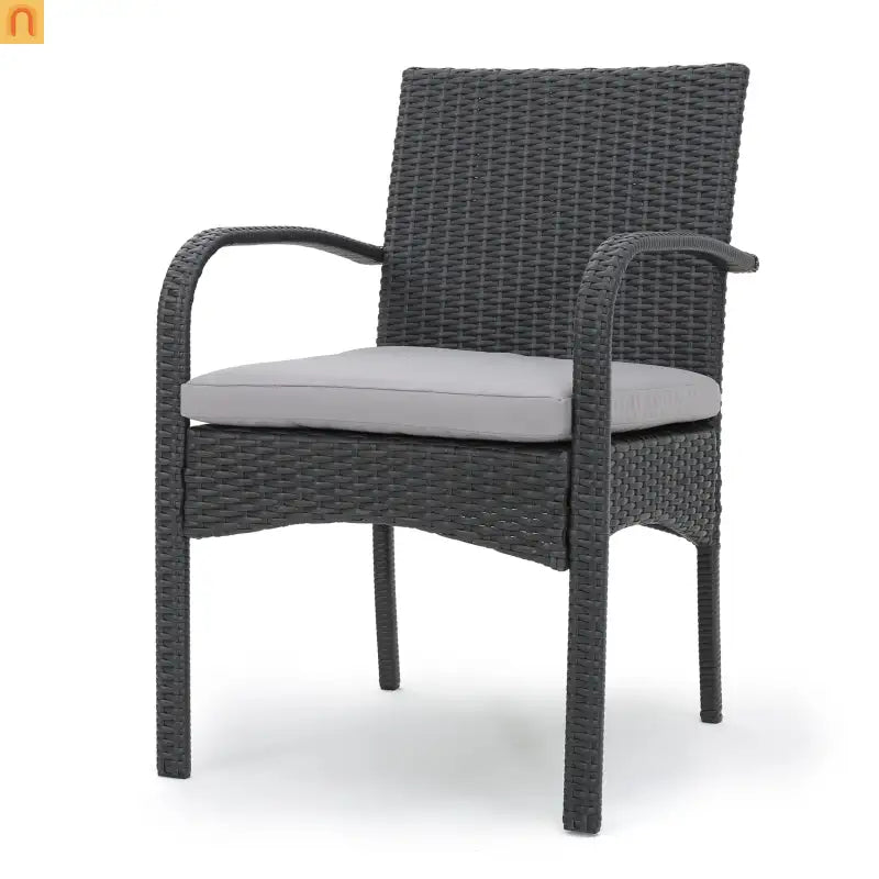 Outdoor Dining Chair PE Rattan Iron Gray Cushioned Set of 2