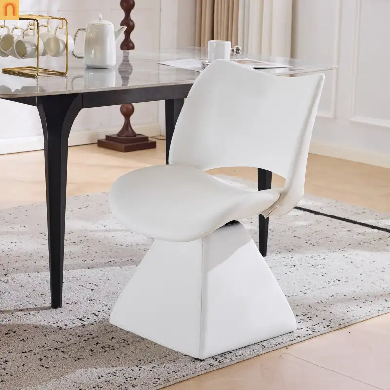 Dining Chair Modern Faux Leather White Swivel High Back 250 lb