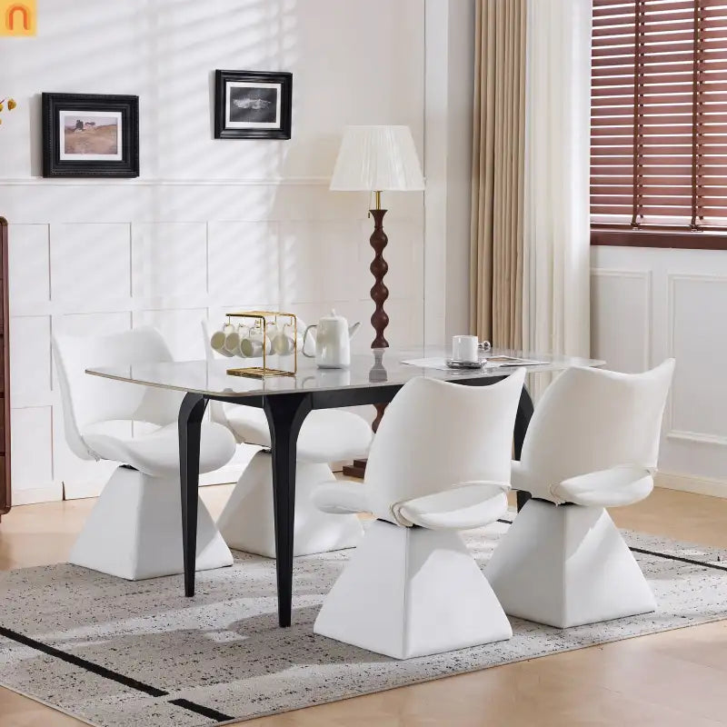Dining Chair Modern Faux Leather White Swivel High Back 250 lb