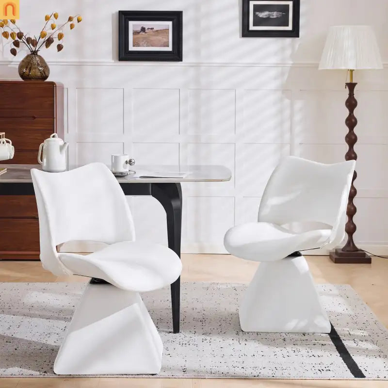 Dining Chair Modern Faux Leather White Swivel High Back 250 lb