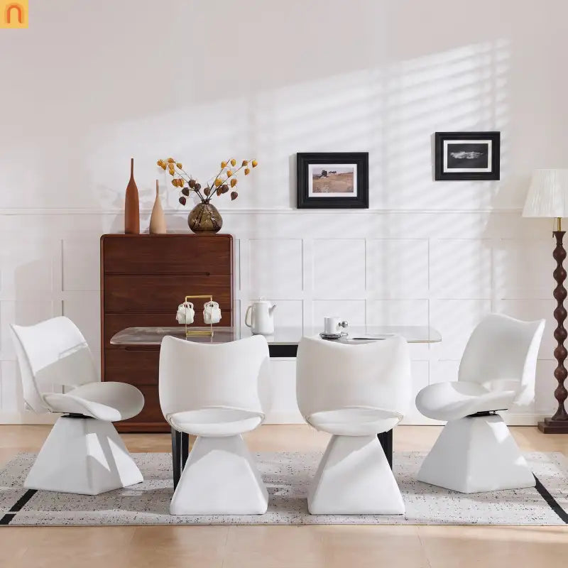 Dining Chair Modern Faux Leather White Swivel High Back 250 lb