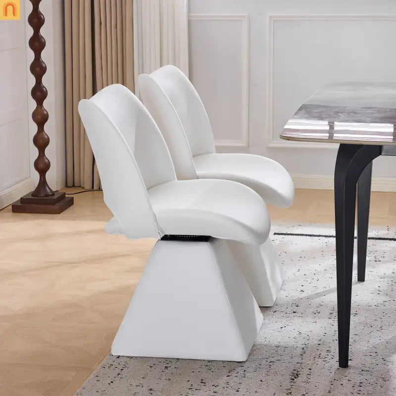 Dining Chair Modern Faux Leather White Swivel High Back 250 lb