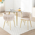 Dining Chair Modern Velvet Beige Set of 2 Gold Metal Legs