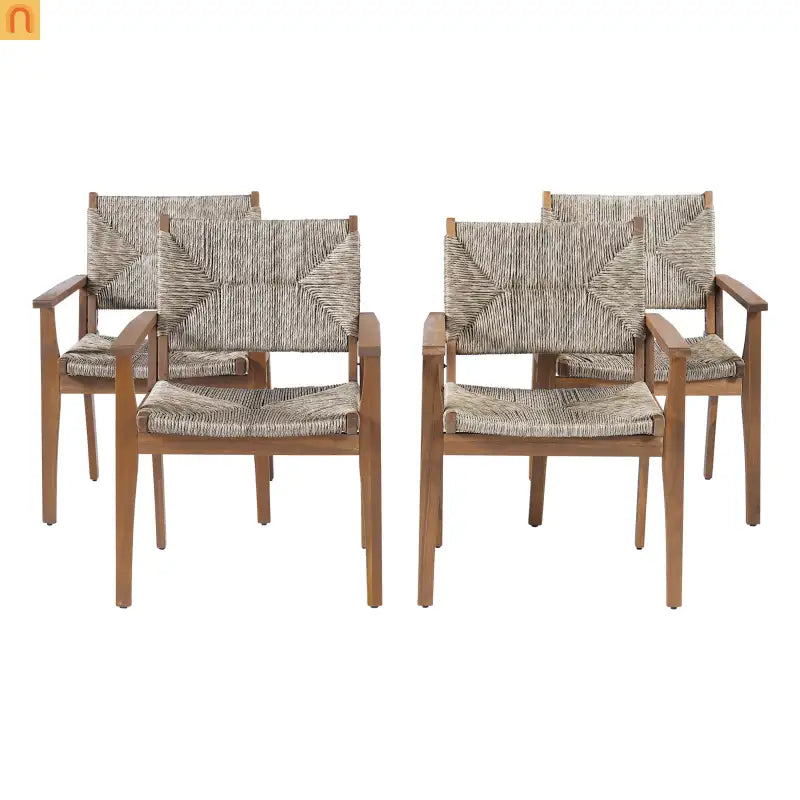Outdoor Dining Chair Acacia Wood Wicker Seat Brown Set of 2 250 LB