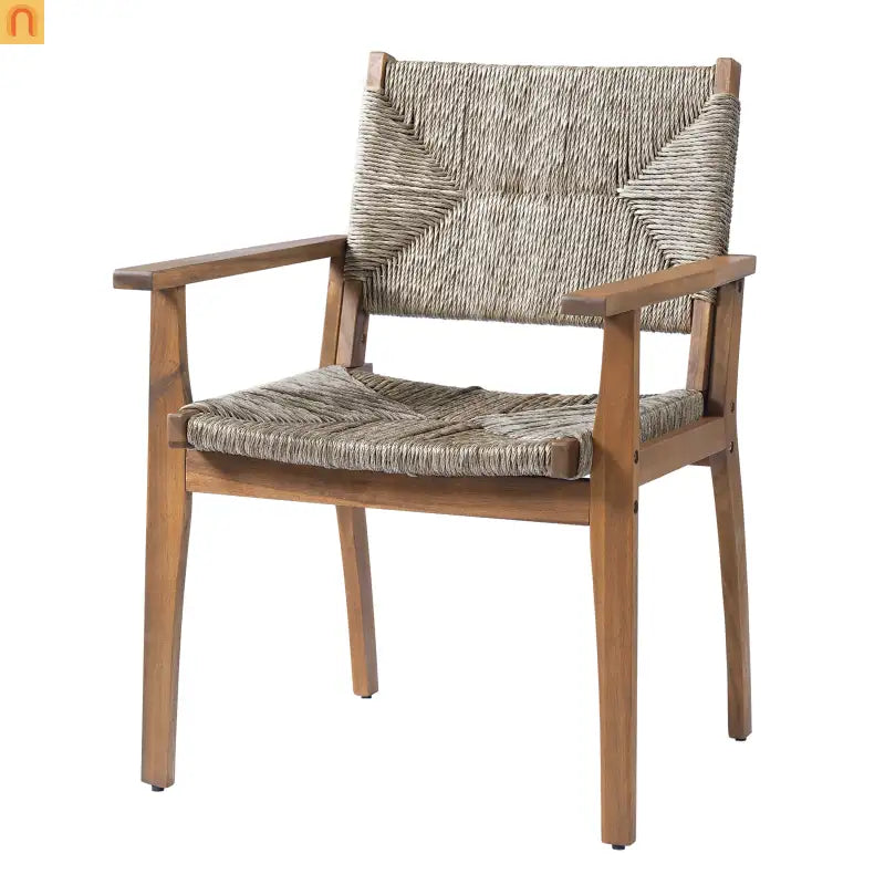 Outdoor Dining Chair Acacia Wood Wicker Seat Brown Set of 2 250 LB