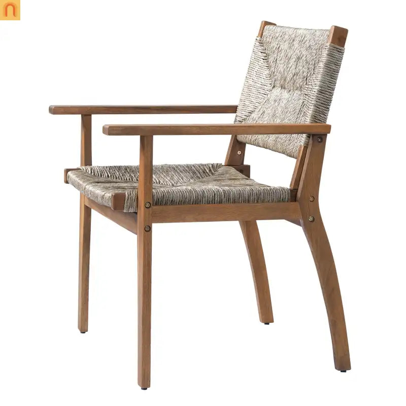Outdoor Dining Chair Acacia Wood Wicker Seat Brown Set of 2 250 LB