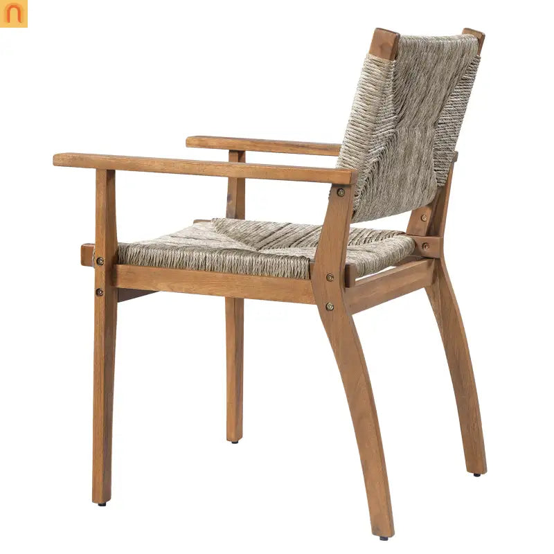 Outdoor Dining Chair Acacia Wood Wicker Seat Brown Set of 2 250 LB