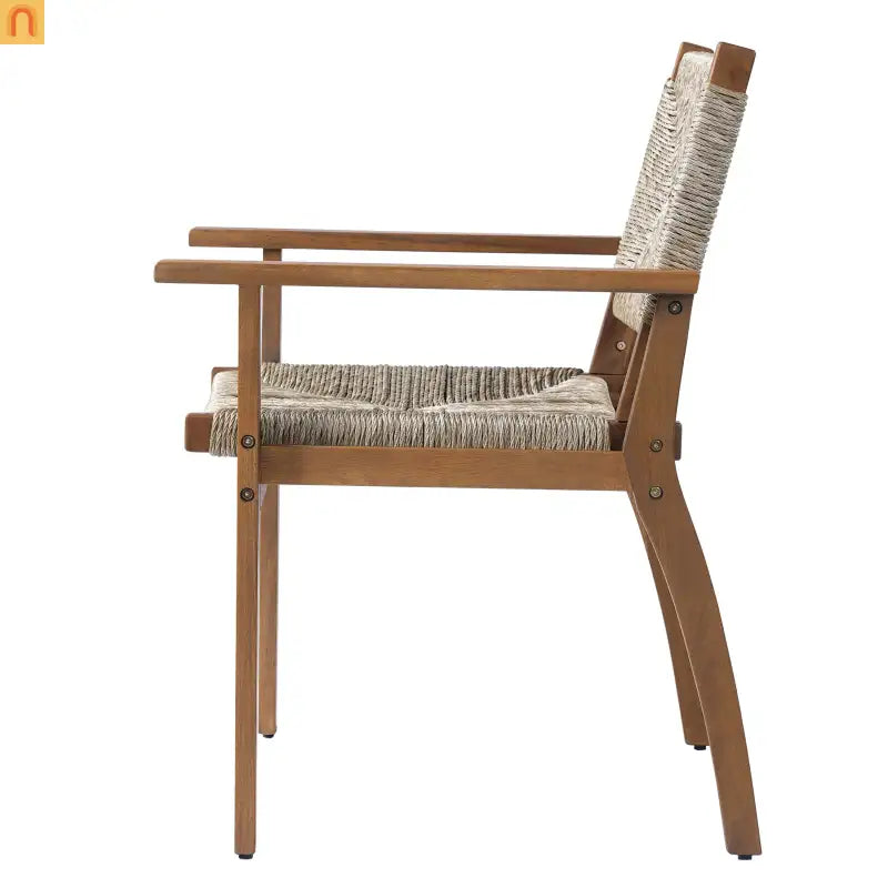 Outdoor Dining Chair Acacia Wood Wicker Seat Brown Set of 2 250 LB