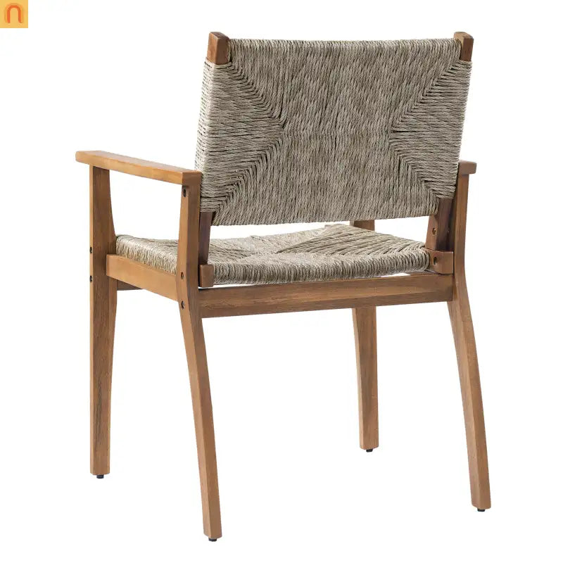Outdoor Dining Chair Acacia Wood Wicker Seat Brown Set of 2 250 LB
