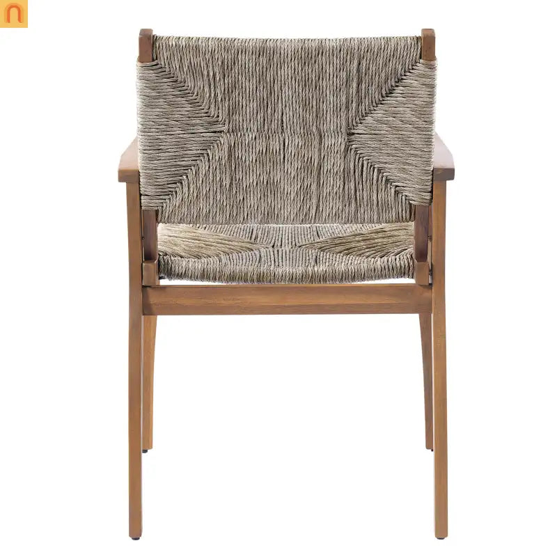 Outdoor Dining Chair Acacia Wood Wicker Seat Brown Set of 2 250 LB