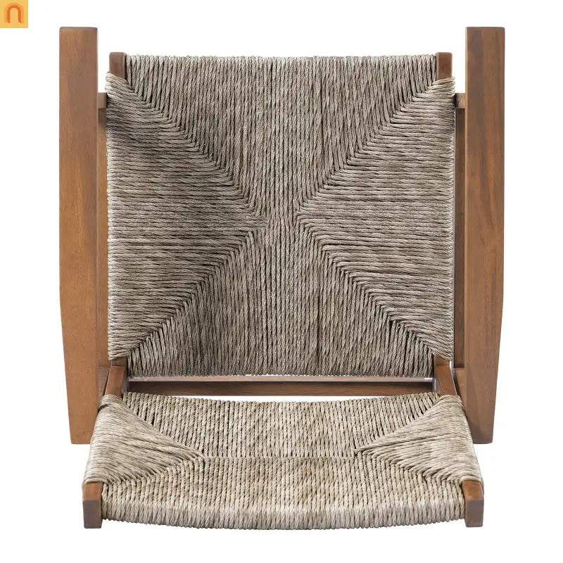 Outdoor Dining Chair Acacia Wood Wicker Seat Brown Set of 2 250 LB