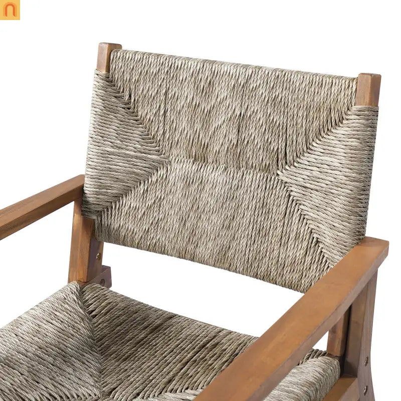 Outdoor Dining Chair Acacia Wood Wicker Seat Brown Set of 2 250 LB