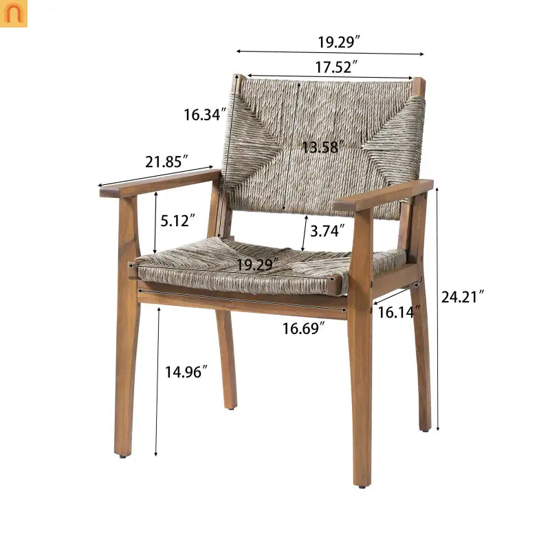 Outdoor Dining Chair Acacia Wood Wicker Seat Brown Set of 2 250 LB