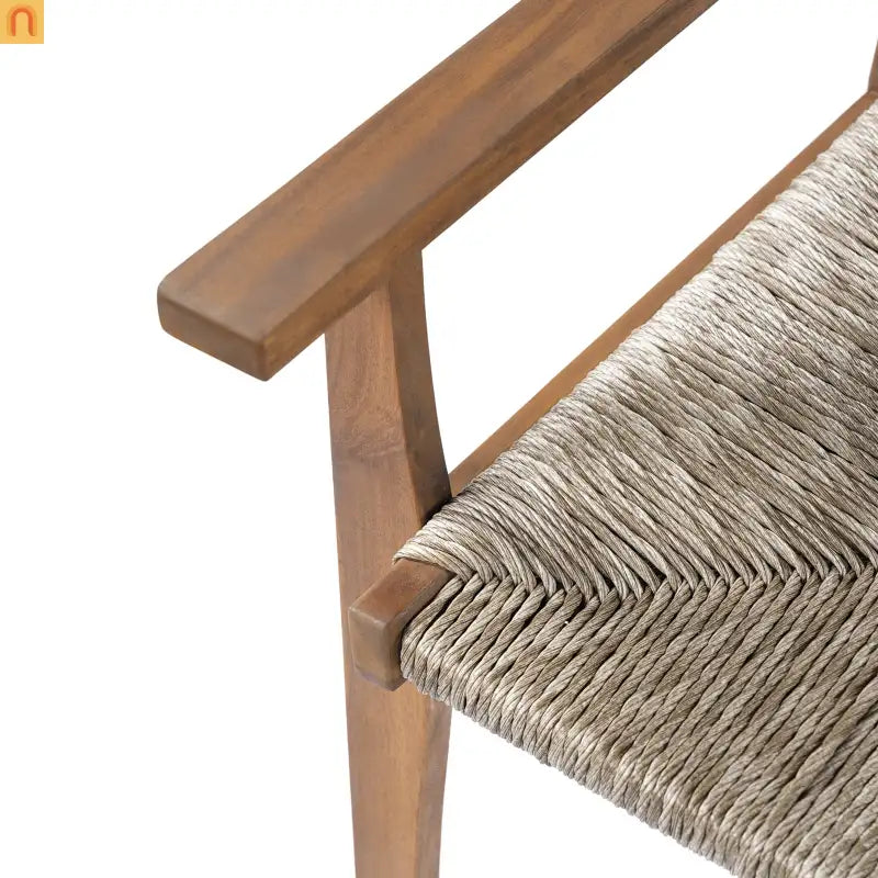 Outdoor Dining Chair Acacia Wood Wicker Seat Brown Set of 2 250 LB