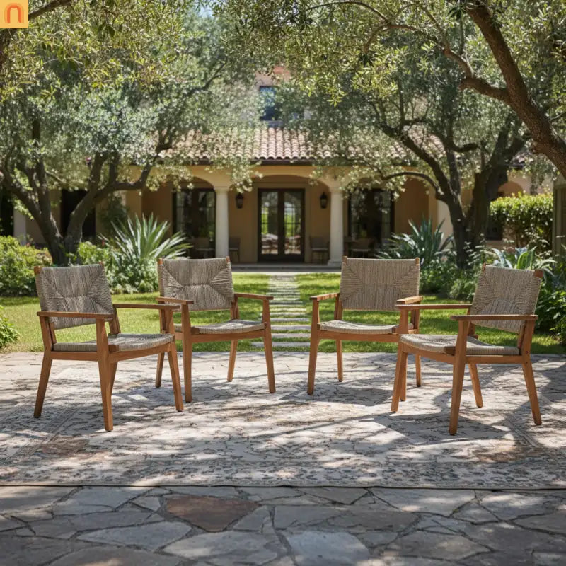 Outdoor Dining Chair Acacia Wood Wicker Seat Brown Set of 2 250 LB