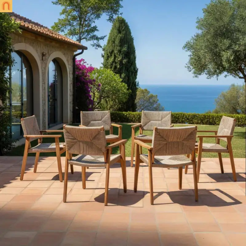 Outdoor Dining Chair Acacia Wood Wicker Seat Brown Set of 2 250 LB