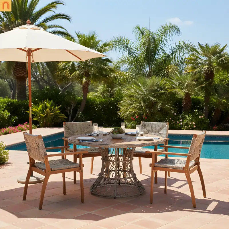 Outdoor Dining Chair Acacia Wood Wicker Seat Brown Set of 2 250 LB