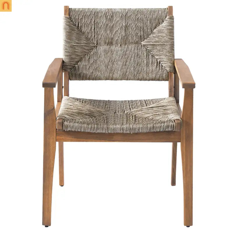 Outdoor Dining Chair Acacia Wood Wicker Seat Brown Set of 2 250 LB