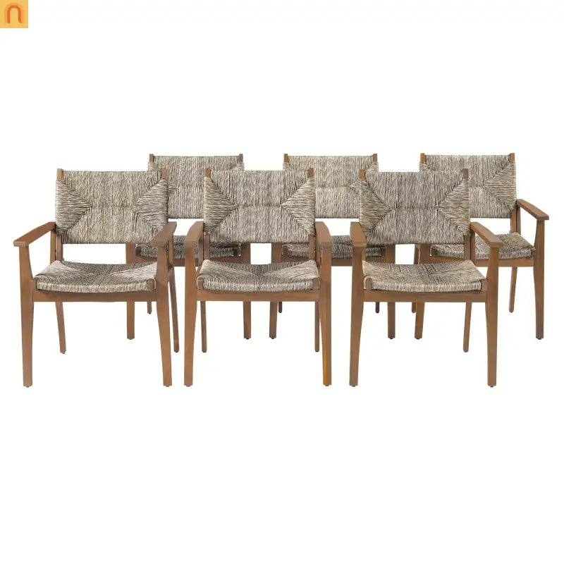 Outdoor Dining Chair Acacia Wood Wicker Seat Brown Set of 2 250 LB
