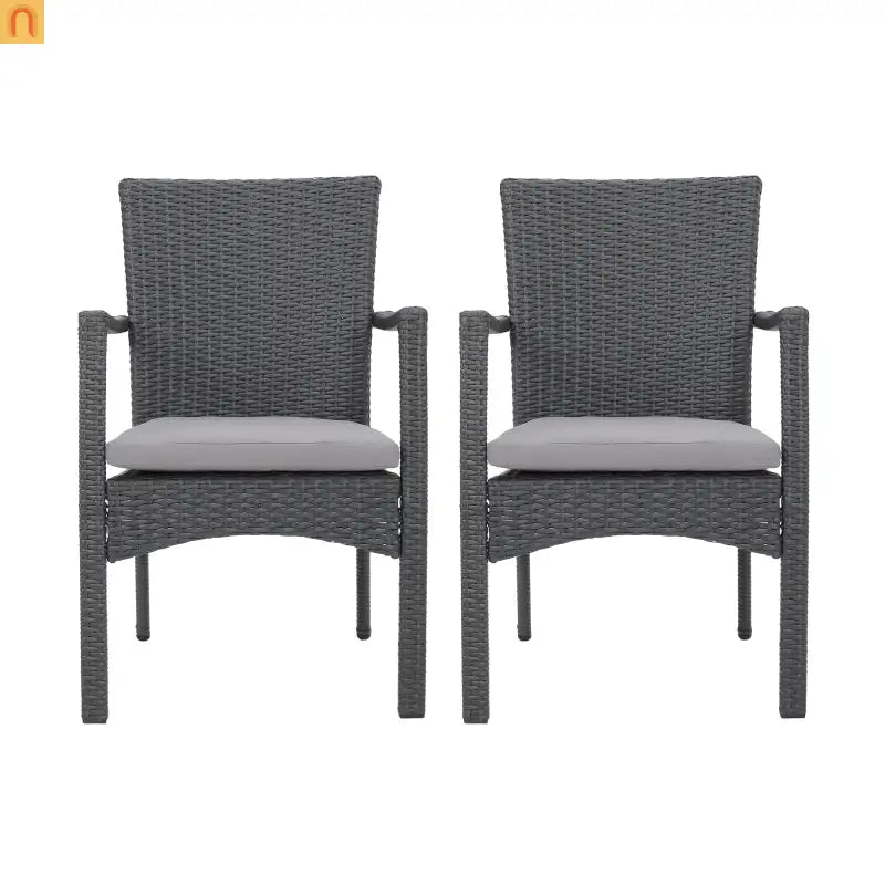Outdoor Dining Chair Wicker Gray Removable Water-Resistant Cushion