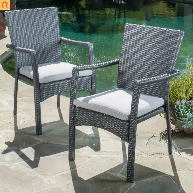 Outdoor Dining Chair Wicker Gray Removable Water-Resistant Cushion