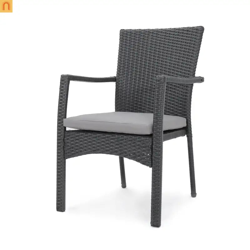 Outdoor Dining Chair Wicker Gray Removable Water-Resistant Cushion