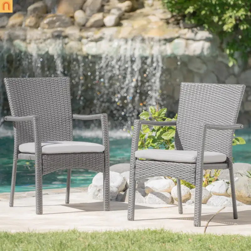 Outdoor Dining Chair Wicker Gray Removable Water-Resistant Cushion