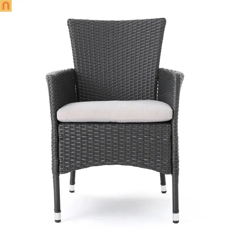 Outdoor Dining Chair Set Wicker Gray Sloped Arms Set of 2 33in