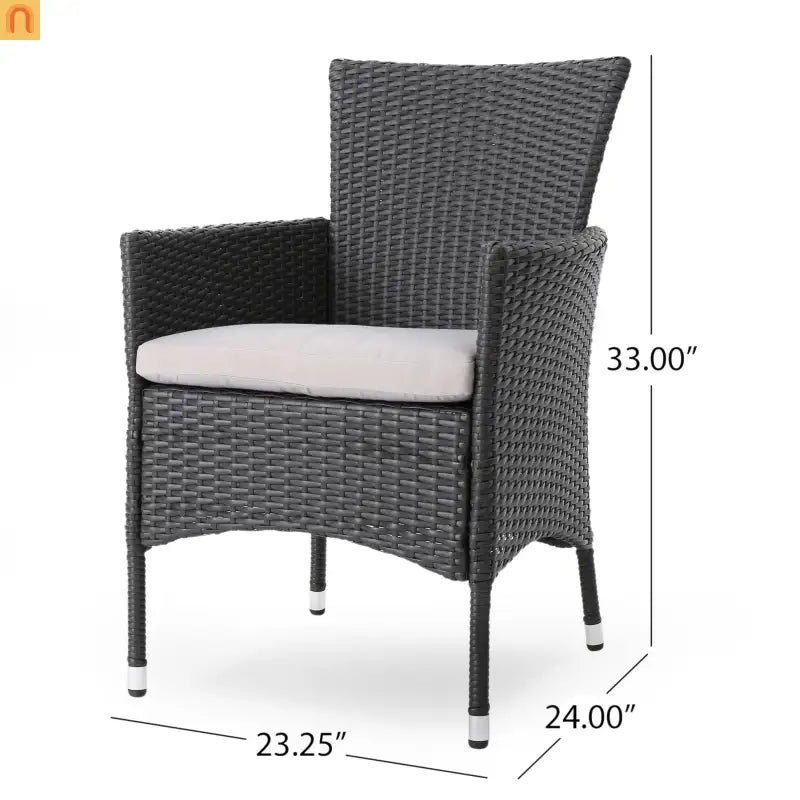 Outdoor Dining Chair Set Wicker Gray Sloped Arms Set of 2 33in
