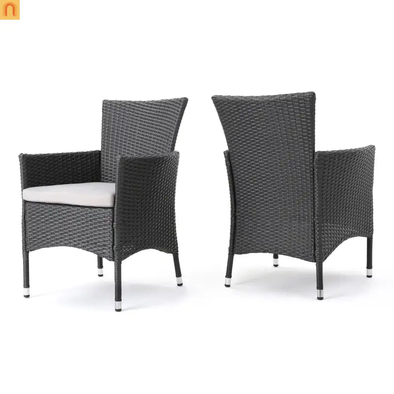 Outdoor Dining Chair Set Wicker Gray Sloped Arms Set of 2 33in