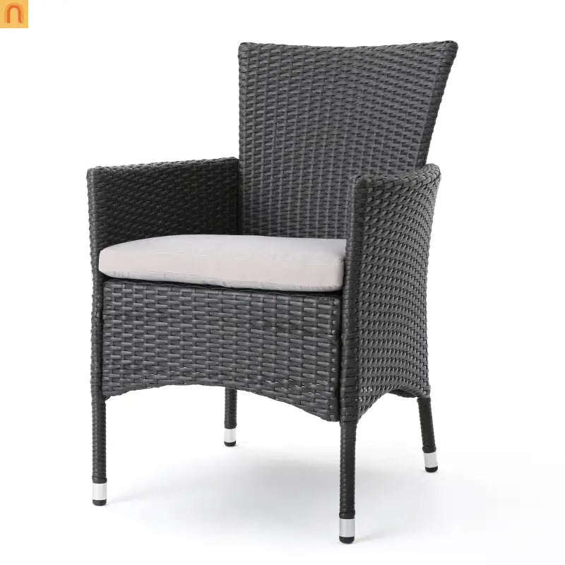 Outdoor Dining Chair Set Wicker Gray Sloped Arms Set of 2 33in