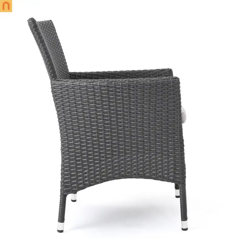 Outdoor Dining Chair Set Wicker Gray Sloped Arms Set of 2 33in