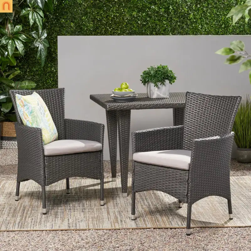 Outdoor Dining Chair Set Wicker Gray Sloped Arms Set of 2 33in