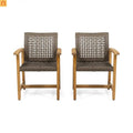 Outdoor Dining Chair Acacia Wood Rattan Brown Set of 2 400 lb
