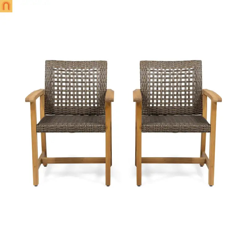 Outdoor Dining Chair Acacia Wood Rattan Brown Set of 2 400 lb