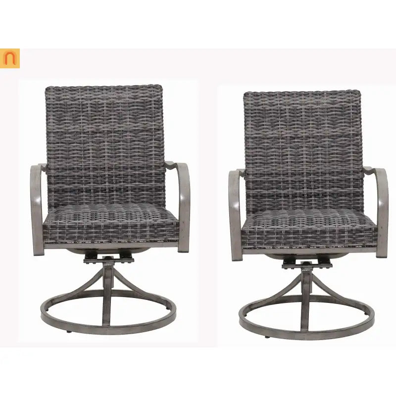 Outdoor Dining Chair Wicker Swivel Iron Frame Gray Set of 2 270 LB