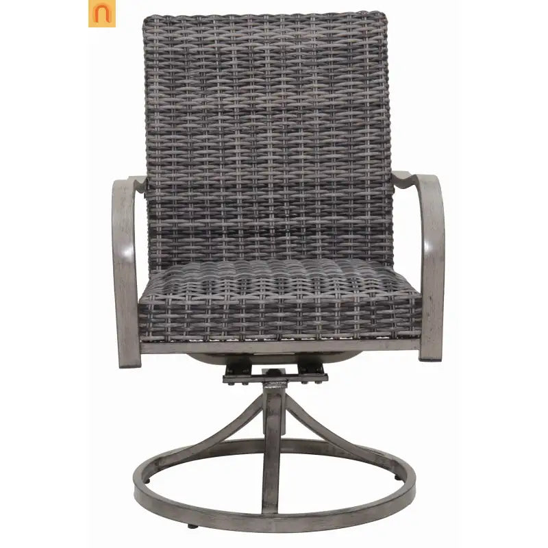 Outdoor Dining Chair Wicker Swivel Iron Frame Gray Set of 2 270 LB