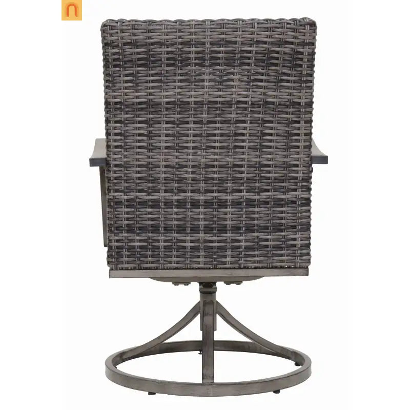 Outdoor Dining Chair Wicker Swivel Iron Frame Gray Set of 2 270 LB