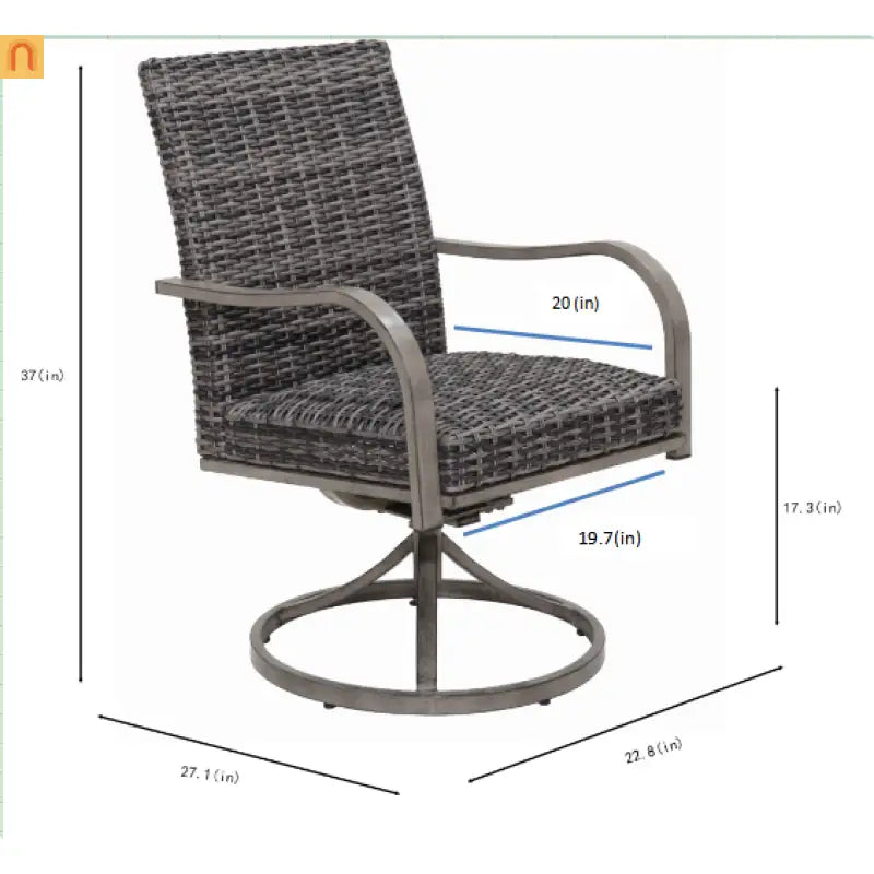 Outdoor Dining Chair Wicker Swivel Iron Frame Gray Set of 2 270 LB