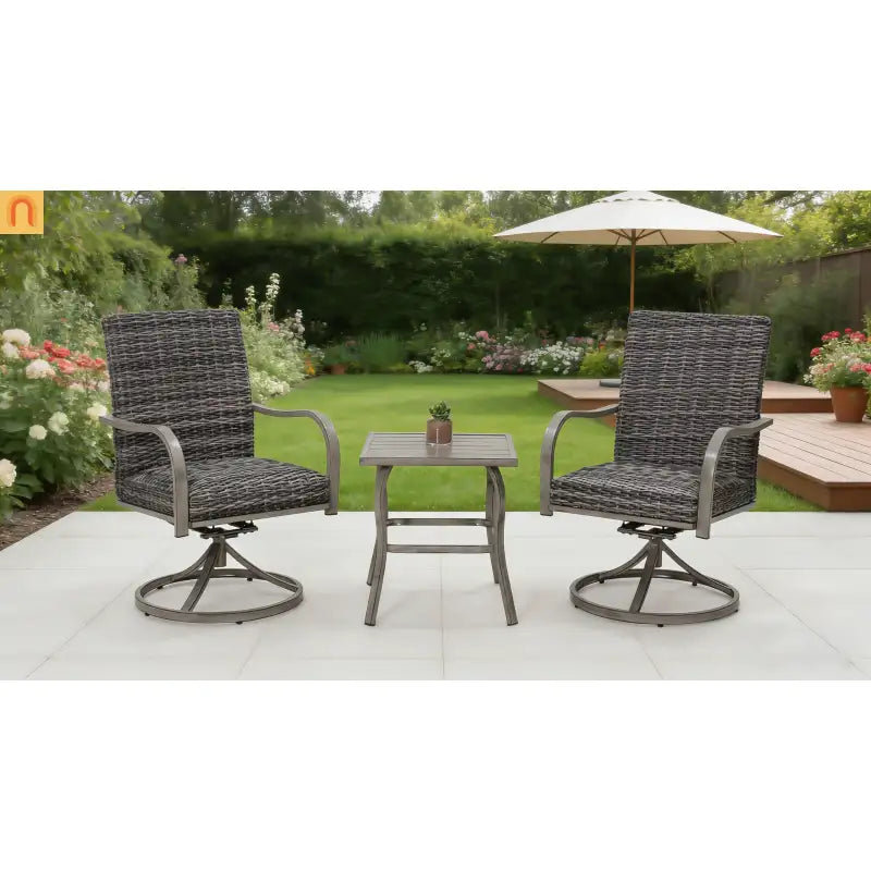 Outdoor Dining Chair Wicker Swivel Iron Frame Gray Set of 2 270 LB