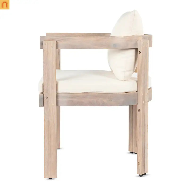 Outdoor Dining Chair Acacia Wood Barrel Cream Cushion Set of 2