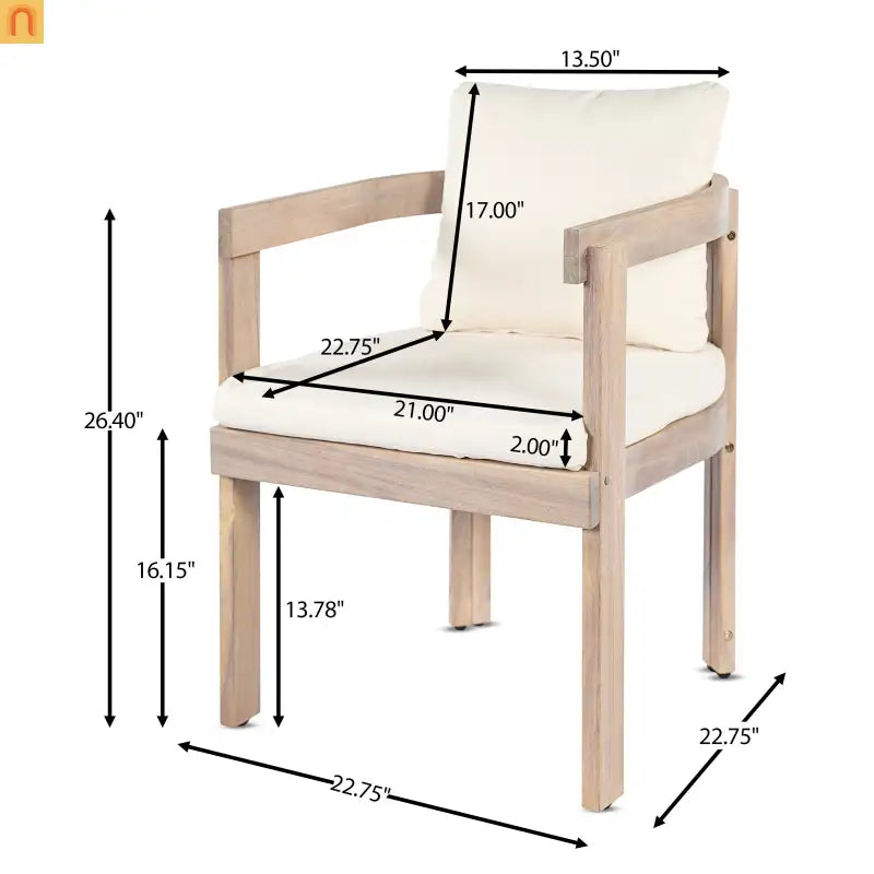 Outdoor Dining Chair Acacia Wood Barrel Cream Cushion Set of 2