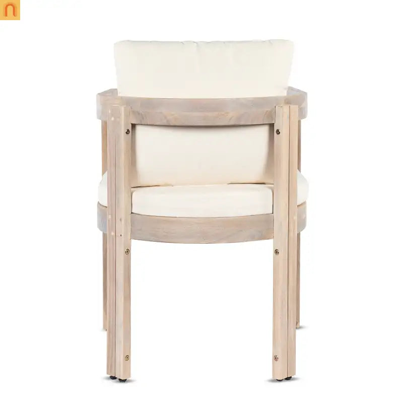 Outdoor Dining Chair Acacia Wood Barrel Cream Cushion Set of 2