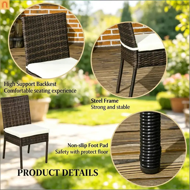 Outdoor Dining Chair PE Rattan Brown Cream White Set of 4