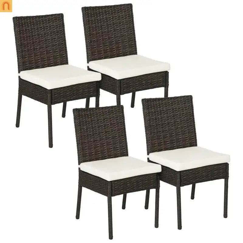 Outdoor Dining Chair PE Rattan Brown Cream White Set of 4